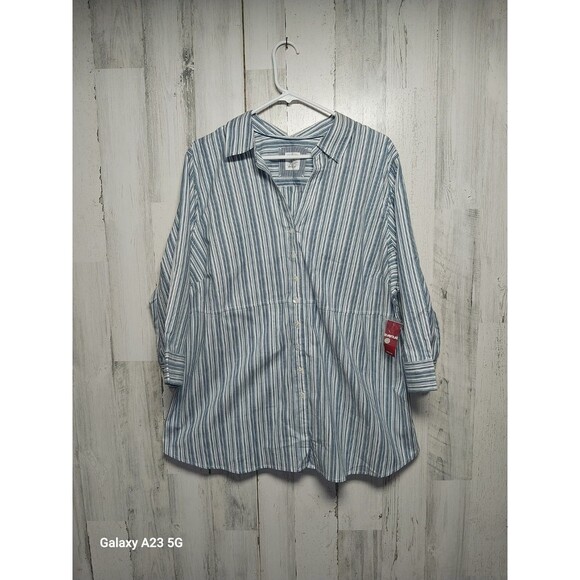 Avenue Signature Blue Striped Button Up Shirt 22/24 NWT - Picture 1 of 9